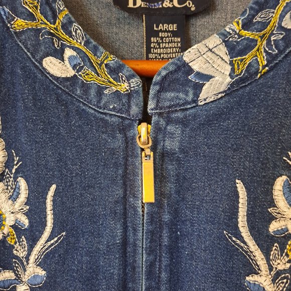 Denim and Co Women's Blue Floral Embroidered Zip Up Jacket NWT Sz Large - Picture 4 of 11